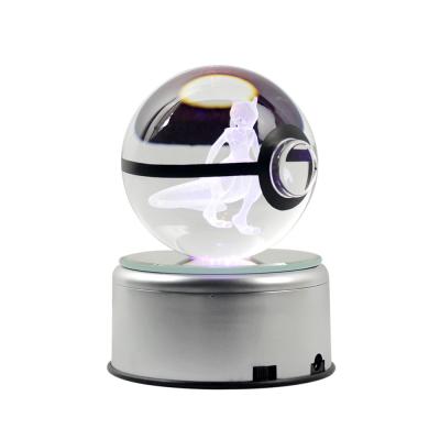 China Europe Drop Shipping 3d Cartoons Laser Engrving Ball Crystal Rayquaza Led Crystal Ball Pokeball Toy for sale