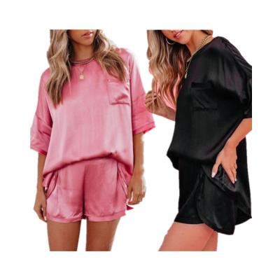 China Fashion Solid Colors QUICK DRY Summer Home Use Women's Satin Pajamas Set With Short Pants ZGJ-0269 for sale