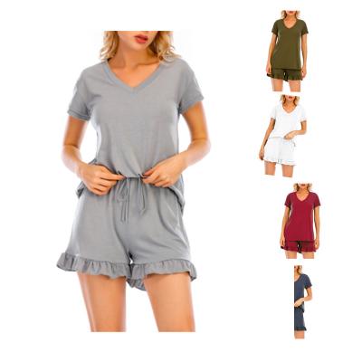 China 2021 New Spring Summer Homewear Short Sleeve Ladies V-Neck QUICK DRY Pajamas Sets With Short Pants ZGJ-0270 for sale