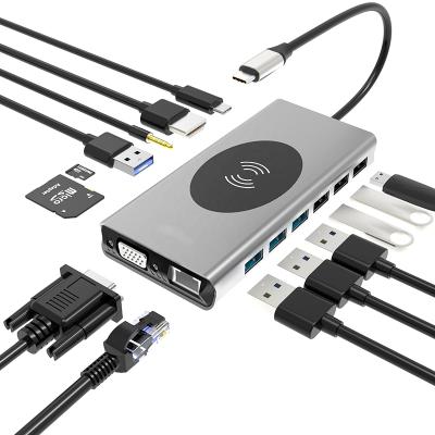 China 15 Port Type C Adapter Laptop USB Hub 15 Small In 1 USB C Hub Compatible Multiport 4KHDMI 7 USB 3.0 Port Type C Hub Adapter For iPad pro for sale