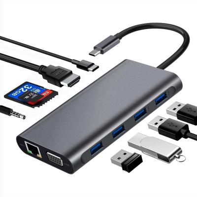 China Amason Hot Selling USB C Hub 3.0 Adapter 4K/2K 4USB External Multifunctional SD TF Palladium RJ45 VGA Type C Hub Charging+Data Transfer+Card Reader for USB C Hub 3.0 macbook notebook for sale