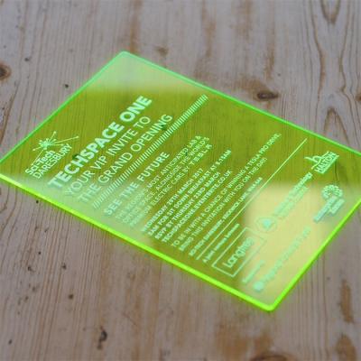 China Eco - Friendly Recycle Custom Laser Cut Acrylic Card Neon Acrylic Wedding Invitation Card for sale