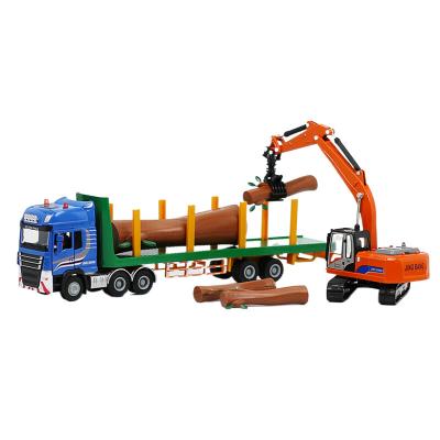 China Diecast Toy 1:50 Metal Tmber Transport Cart With 1:60 Metal Grab Machine Wooden Die Cast Toy Engineering Vehicle Model Truck Toy OEM for sale