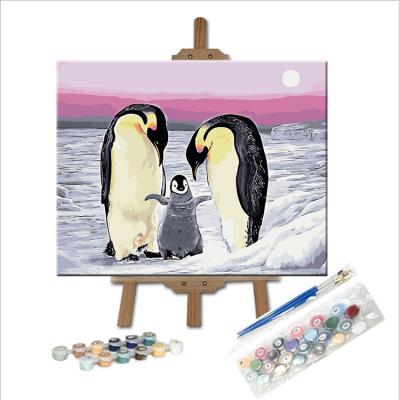 China Home Digital Decoration Penguin Oil Painting Realistic DIY Animal Oil Painting Hand Painted Crafts for sale