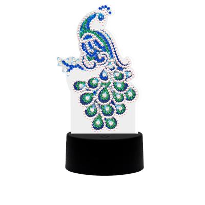 China Home Peacock Diamond Painting Night Lamp Diy Design Full Drill Abstract Unique Bedroom Light for sale