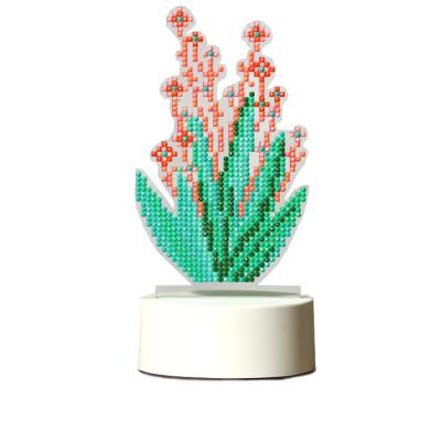 China Newest Sale Abstract Fashion Colorful Flowers Plants Diamond Painting Light Led Diamond Painting Lamp for sale