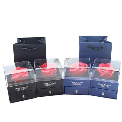 China Newest Simple Acrylic Rose Black Blue Gift Box Jewelry Necklace Earring Set Box for sale