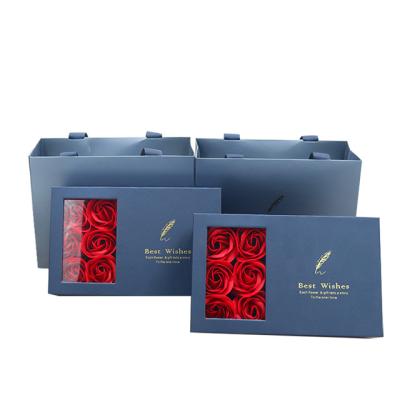 China Newest Touch Royal Blue 6 Roses Gift Box Open Window Jewelry Ring Pendant Bracelet Bracelet Box for sale