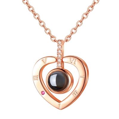 China Douyin Celebrity Love Memory 100 Language Couples Net Projection Pendant Clavicle Chain Necklace Female Clavicle Chain I Love You for sale