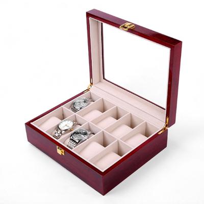 China Chinese Style Stain Wholesale 10 Digit Watch Storage Display Box Clamshell Wooden Box Piano Spray Paint Simple Watch Box for sale