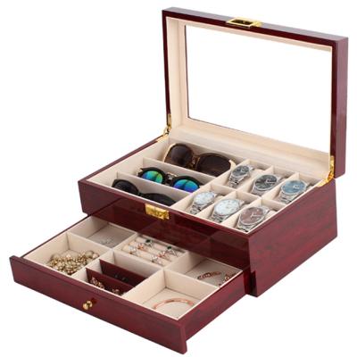 China Chinese Style Spot Wholesale 8 Grid Painting Luminous Sunglasses Show Wooden Box Double Watch 6 Glass 3 Set Storage Decoration Box for sale