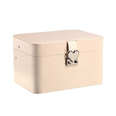 China Newest Casserge Rounded Corners Lock PU Leather Ring Necklace Earrings Large Capacity Multilayer Automatic Jewelry Storage Box for sale