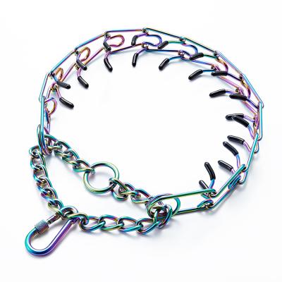 China Sustainable 2021 Custom Colorful Stainless Steel Pet Dog Pinch Choke Collar Snake Metal Chain Dog Collar for sale