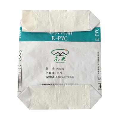 China Biodegradable Material 25kg PVC Resin Chemical Packaging Stitched Paper Bottom Plastic Bag for sale