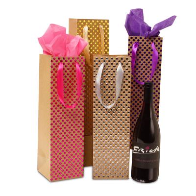 China Biodegradable Recycle Kraft Paper Wine Bottle Gift Bag With Handle for sale