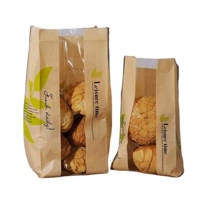 China Recyclable custom printed coated greaseproof food grade pe bakery bread cookie packaging kraft paper bag with window for sale