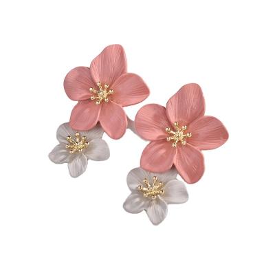 China BOHEMIA Hibiscus Alloy Enamel Drop Stud 2 Flower Earring for sale