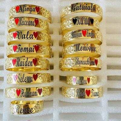 China Hiphop JX229 Personalized Name Bangle Bracelet Customize Enamel Heart Emojis Kids Boy Birthday Gift Samoa Jewelry Hawaiian Wholesale for sale