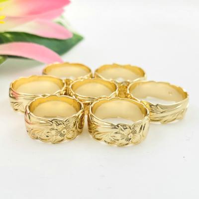 China CLASSIC 8mm Hawaii Flower Hibiscus Roll Band Design 14K Gold Engagement Couples Ring Different Sizes Available For Women Girl for sale