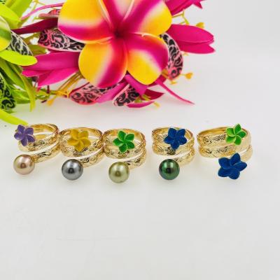 China Purple Peacock Brown Rainbow Flower Plumeria Hawaii Coffee Shell Pearl Ring Gold Black Colorful Brown White Black Casual/Sporty Green for sale