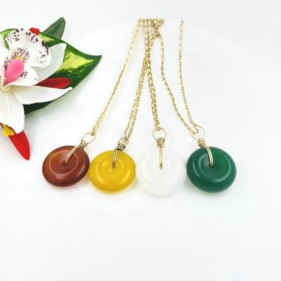 China Casual/Sporty Jade Necklace Agate Nature Stone Pendant Jewelry For Women Child And Young Girl With Chain Red Green Topaz Brown Pink White Opal for sale