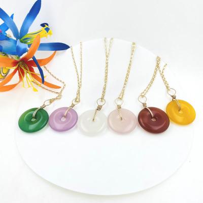 China Casual/Sporty Jade Necklace Agate Nature Stone Pendant Jewelry For Women Child And Young Girl With Chain Red Green Topaz Brown Pink White Opal for sale