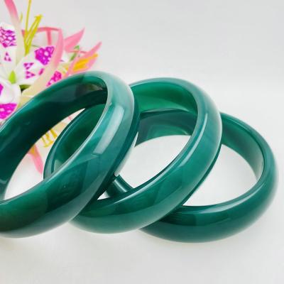 China US size9-10 Width Gemstone Agate Stone Wide Bangle Bracelet Jade CLASSIC Dark Green Indian Crystal Healing Best Gift For Woman Man for sale