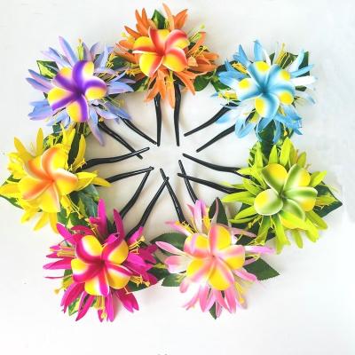 China Plastic Spider Lily Plumeria Hair Pick Foam Flower Hair Accessories Artificial Island Tiara Frangipani Hibiscus Ear Accessories for sale