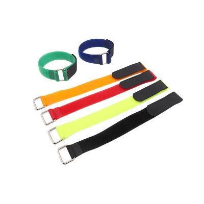 China Colorful Adjustable Resistance Webbing Skid Strength Adjustable Hook And Loop Tie Strap With Mental Buckle for sale