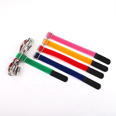 China Color self-locking tying adjustable nylon hooks and loops, soft and quick bonding cable tie with iron buckle for sale