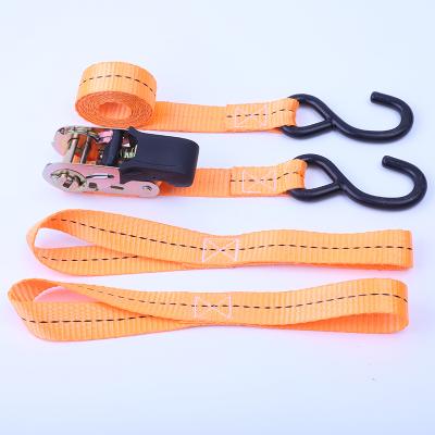 China Cargo Tether 25mm Ratchet Link Down Strap Lashing Heavy Duty Tension Belt Cargo Ratchet Straps With S Hook for sale