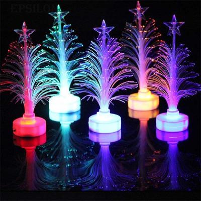 China Plastic Epsilon Luxury Shiny Colorful Fiber Optic Table Ornaments Navidad Christmas Gift Decoration xma Lights LED Mini Christmas Tree for sale