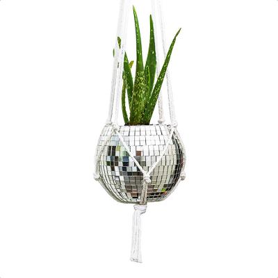 China Modern New Arrivals Epsilon Disco Ball Home Hanging Planter with Macron Rope Macrame Plant Hanger for Indoor or Outdoor Plants for sale