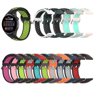 China Dual Color Silicone Watch Band Shockproof Flexible Rubber Watchband 22mm For Huawei Watch 3 pro for sale