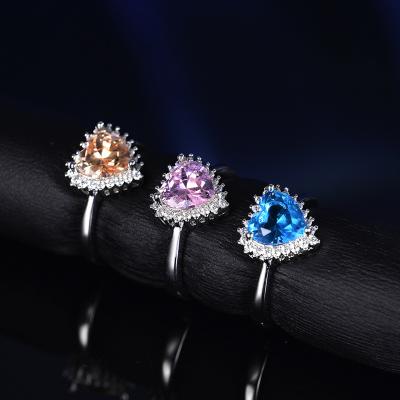 China August Rose Cubic Zirconia Hot Silver Heart Shaped Popular Fashion High Shiny Polished Platinum Simple Ring Ring Optional Simple Ring for sale