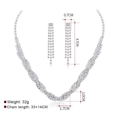 China High Shining Polished Jewelry August 2 Piece Explosion Necklace Earrings Set Spanish Bridal Crystal Diamond Jewelry Set for sale