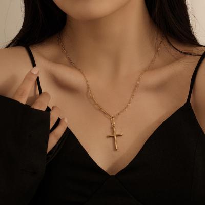 China High personalized titanium steel necklace new by august jewelry fashion jewelry shiny polished stainless steel pendant cross simple gold plated for sale