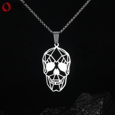 China European and American Gothic hollow titanium skull hip-hop trend personality steel necklace August high shiny polished jewelry for sale