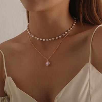 China The August Highs Necklace Women's Jewelry Shiny Polished Fashion Alloy Chain Romantic Simple Beaded Multilayer Pearl Necklace for sale