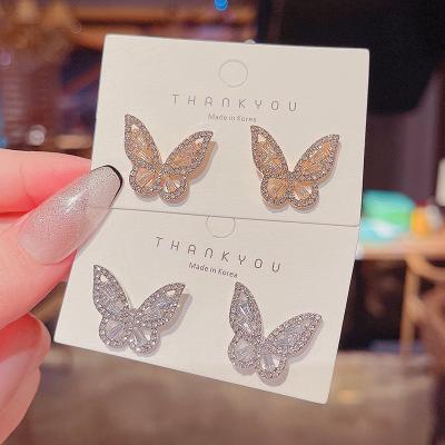 China High Shiny Polished Jewelry S925 Needle Design August Zircon Silver Butterfly Earrings Female High End Earrings for sale