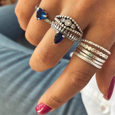 China High Shiny Polished Blue Zircon 8-Piece Ring Set Heart of Ring Vintage Joint Ring Peach of August Jewelry for sale