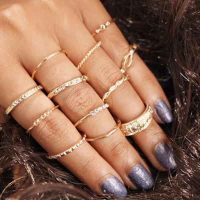 China August Jewelry High Shiny Polished Mixed Loose Ring Set Retro Diamond Ring Wrapping Knotted Cut Out 12 Piece Set Ring Wholesale for sale