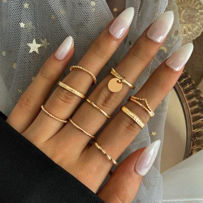 China August Shiny Polished High Jewelry Mixed Cheap Bulk Custom Creative Wholesale Geometric Gold Plated Ring Set for sale