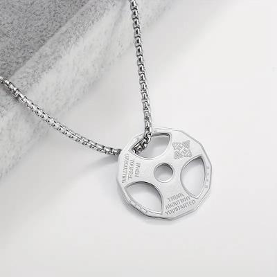 China Casual/Sporty Fashionable Sport Stainless Steel Weight Plate Barbell Dumbbell Pendant Necklace Fitness Equipment Men And Women Jewelry for sale