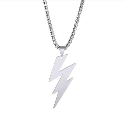 China Casual/Sporty Simple Fashion Sport Lightning Pendant Necklace Chunky Stainless Steel Waterproof Party Holiday Gift Jewelry For Men And Boys for sale