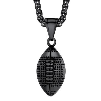 China Casual/Sporty Wholesale Fashion Football Necklace Black Ball Pendant Sport Necklaces For Teen Boy Mens Stainless Steel Birthday Gift Jewelry for sale