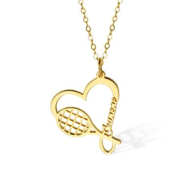 China CLASSIC Fashion Name Tennis Racket Necklace Stainless Steel Heart Shaped Tennis Necklace Sport Necklace Sport Lover Gift for sale