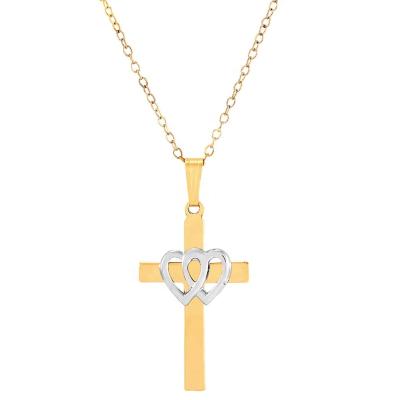 China CLASSIC Cross Pendant Necklace Love Heart Cross Pendant Necklace Stainless Steel Double Love Heart Necklace Ladies Gift for sale