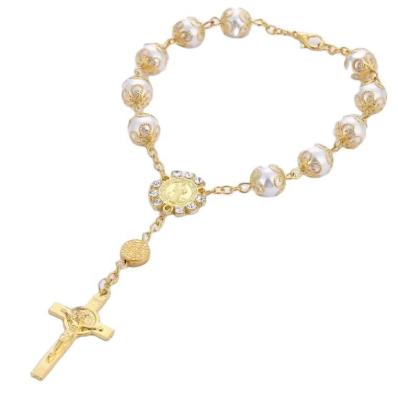 China CLASSIC  Casual/Sporty Premium Ladies Stainless Steel Bracelet Pearl Christian Religious Bracelet Send Friends Family Silver Gold for sale