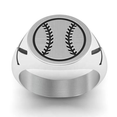 China Fashion Fashion Stainless Steel Baseball Basketball Stamp Letter Ring Custom Personalized Letter Engraved Greased Men's Sports RingsRing for sale